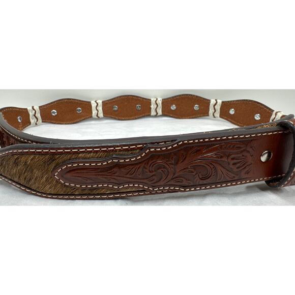 Nocona Tooled Leather, Calf Hair Belt, Size 38, Men's - Picture 7 of 11